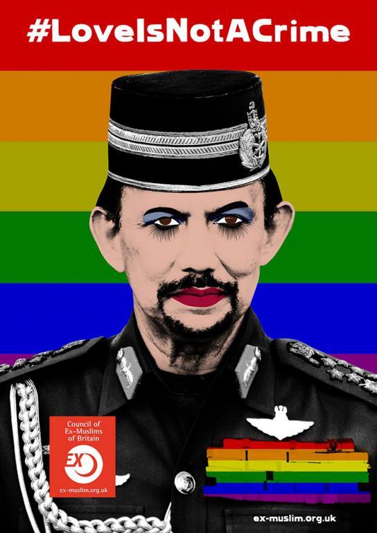 Poster of the Sultan of Brunei with makeup captioned #loveisnotacrime
