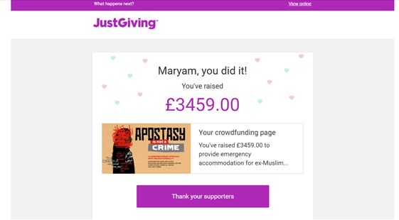Thanks for supporting our crowdfunding for a first ex-Muslim refuge in world